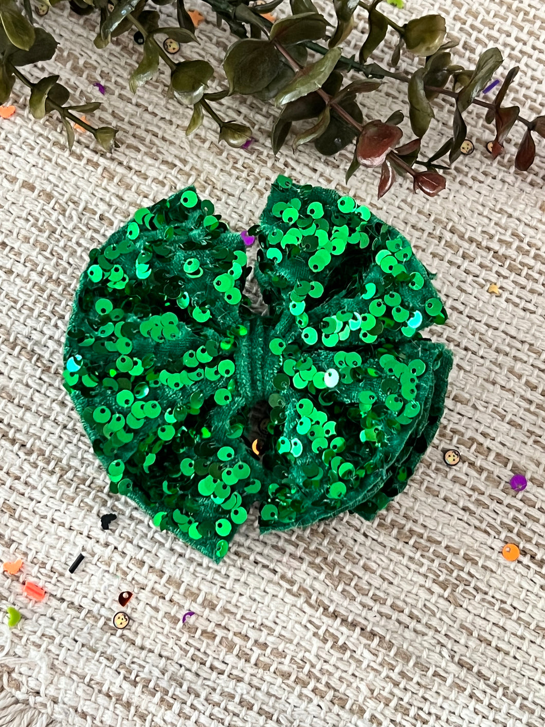 Green Sequin Messy Bow