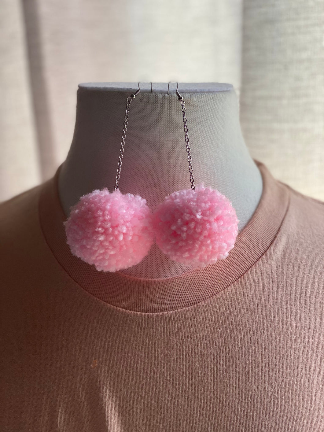 Baby Pink Pom Pom Earrings
