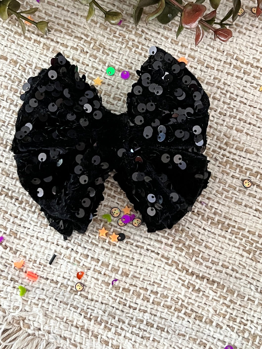 Black Sequin Messy Bow