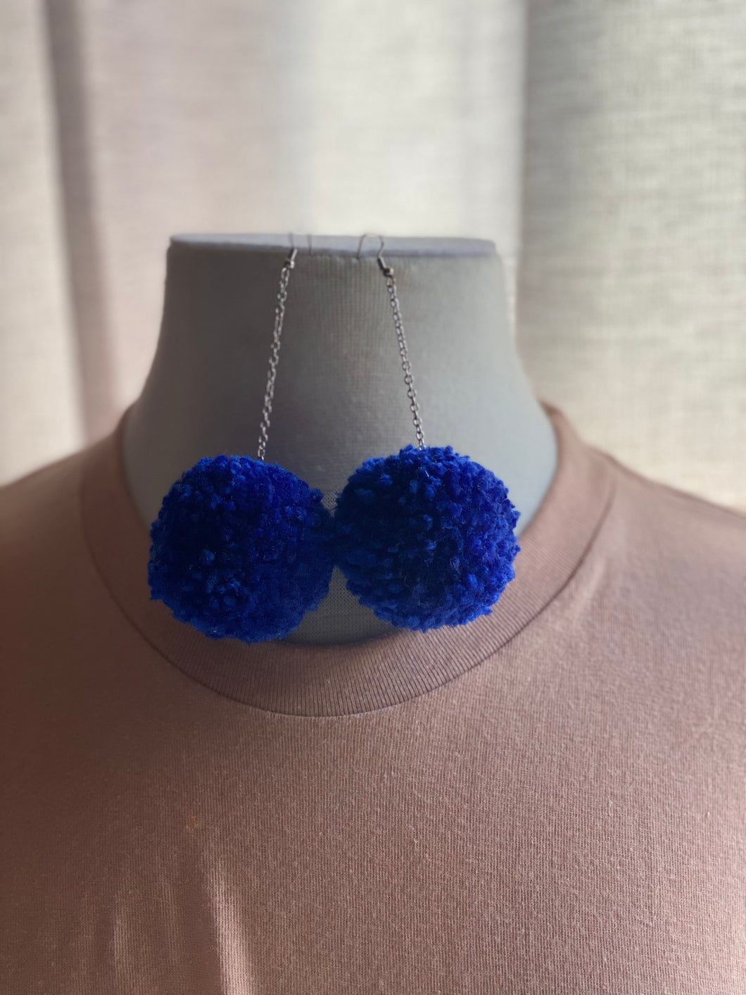 Royal Blue Pom Pom Earrings