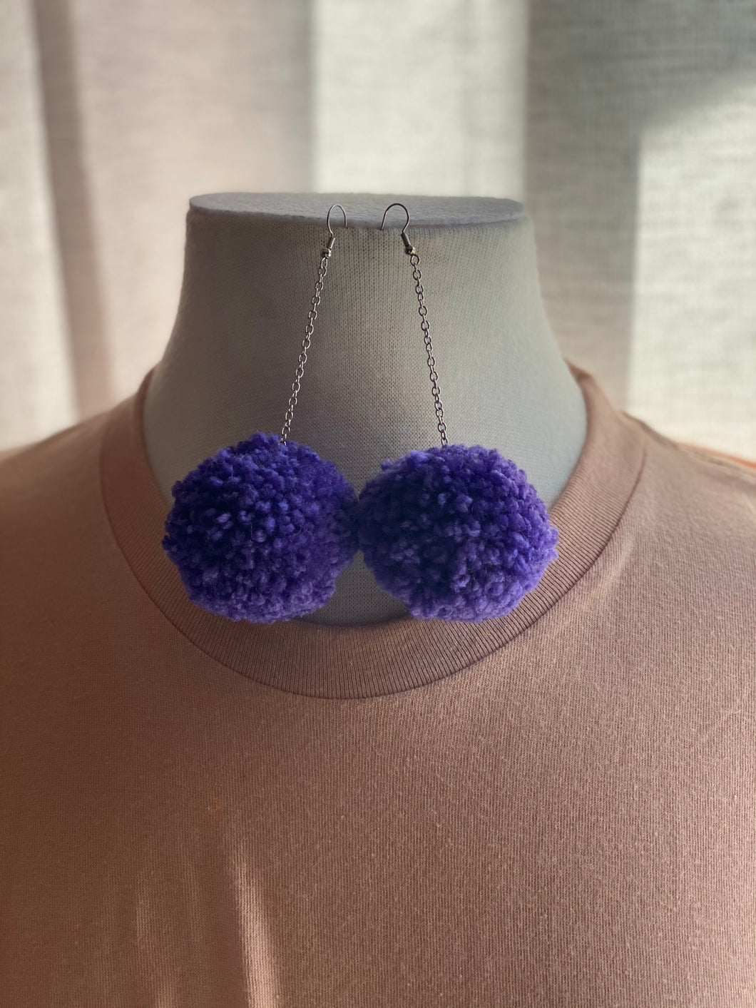 Purple Pom Pom Earrings