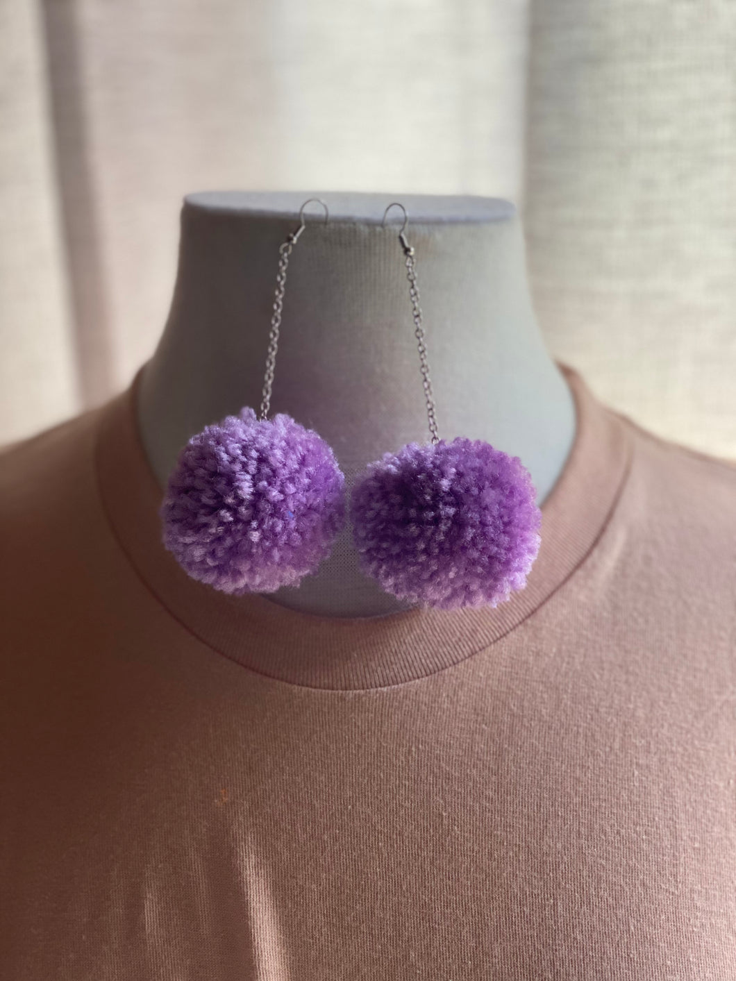 Lavender Pom Pom Earrings