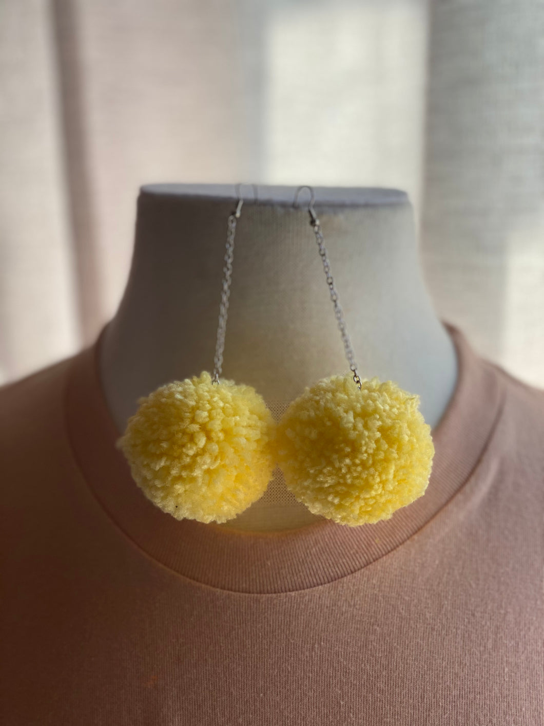 Yellow Pom Pom Earrings