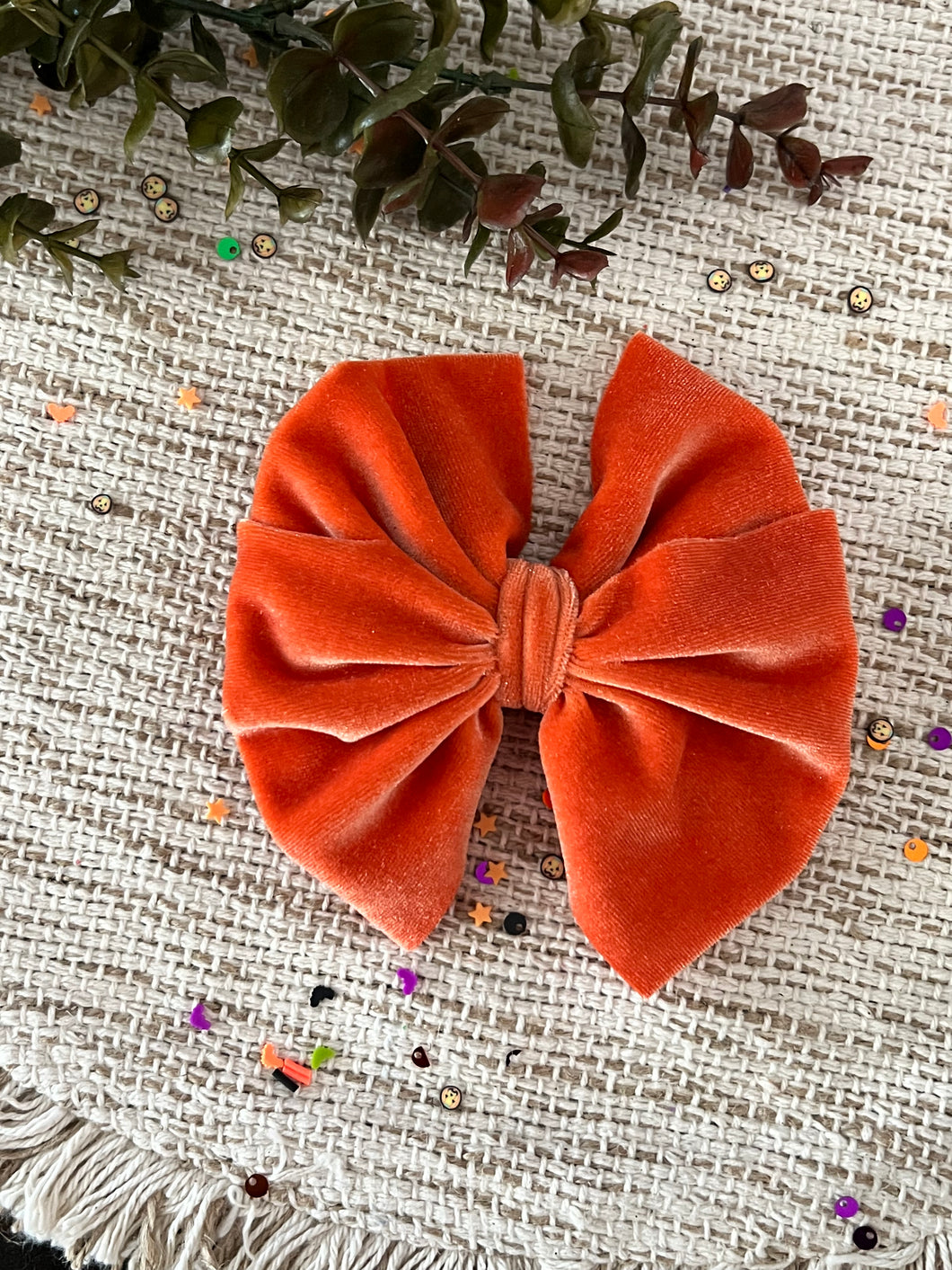 Orange Velvet Messy Bow