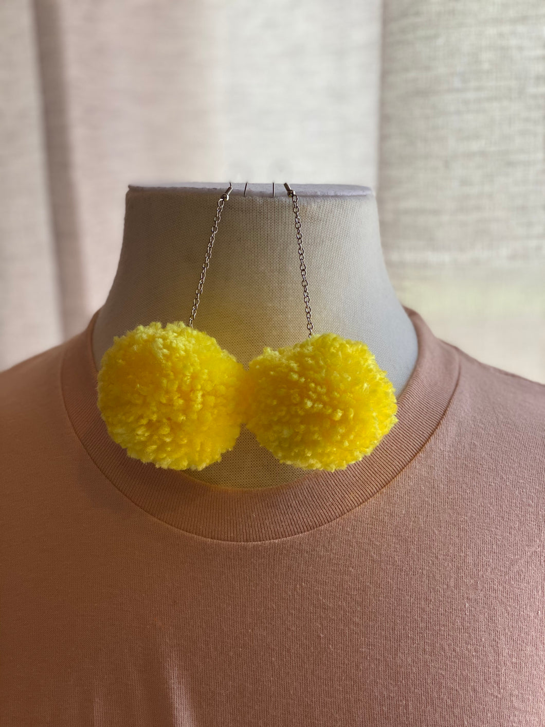 Bright Yellow Pom Pom Earrings